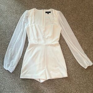 LULUS White Sweatheart Cut Romper with Sheer Sleeves